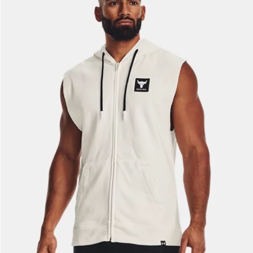 NWT UA Project Rock Heavyweight Terry Sleeveless Full Zip Hoodie Small 1377424